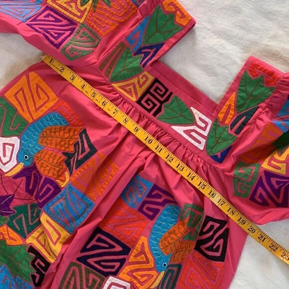 Mumu Caftan Lounge Dress Hand Appliquéd Exquisite Pink Birds - Picture 3 of 14